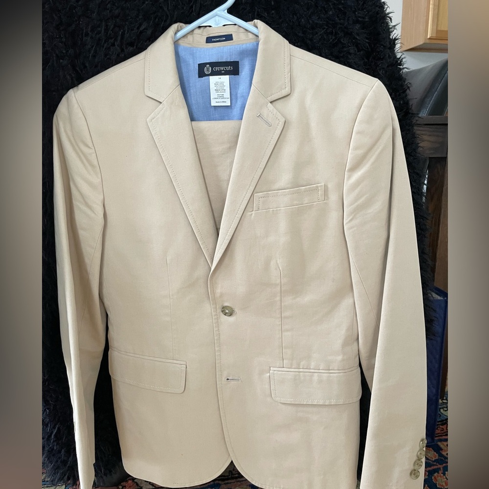 Boys size 14 J Crew crewcuts beige cotton suit.